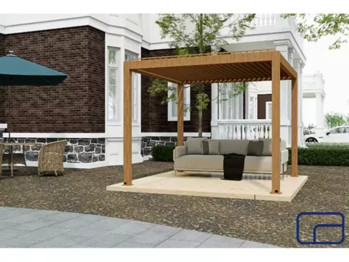 Wood-Effect Free Standing Aluminium Pergola 3x3m