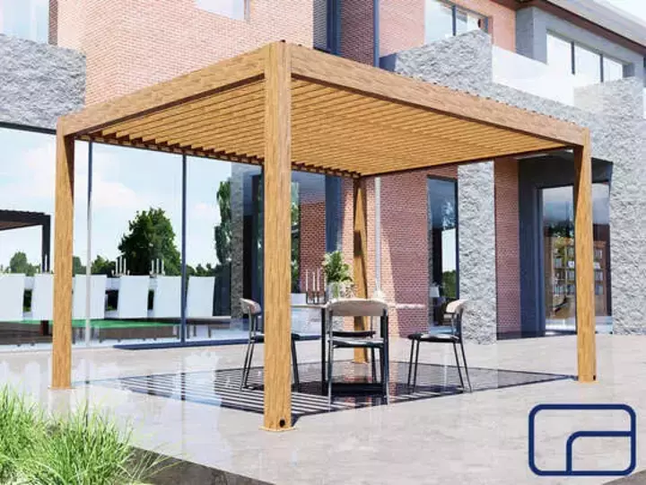Wood-Effect Free Standing Aluminium Pergola 3x3m