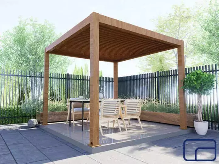 Wood-Effect Free Standing Aluminium Pergola 3x3m