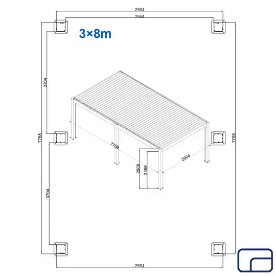 King Pergola Gazebo Electric 3x8m