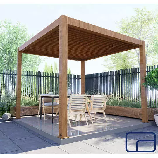 Wood-Effect Free Standing Queen Aluminium Pergola 4x4m