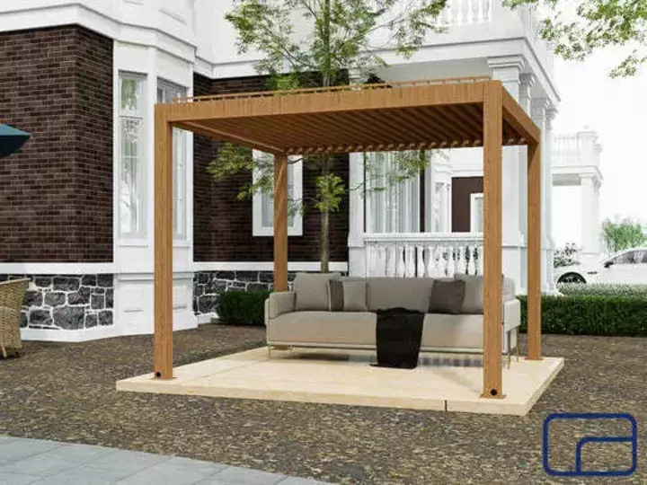Wood-Effect Free Standing Queen Aluminium Pergola 4x4m