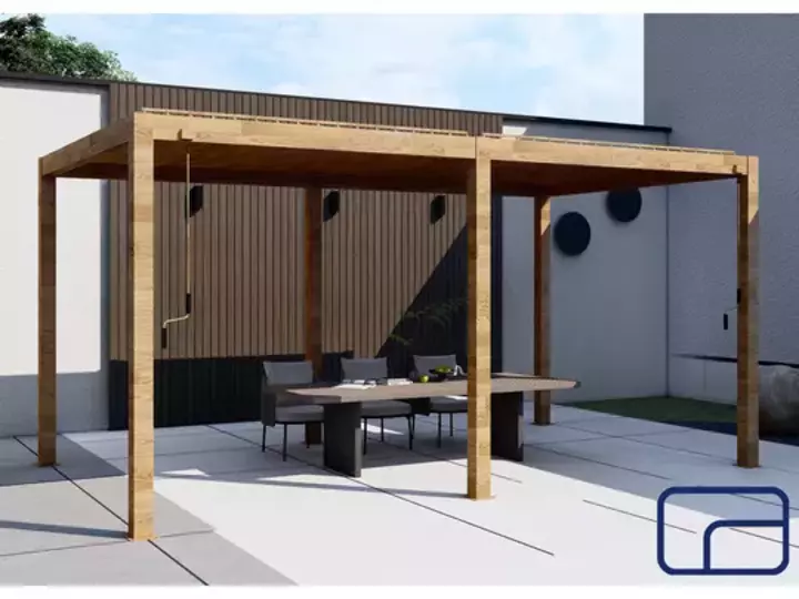 Wood-Effect Free Standing Queen Aluminium Pergola 4x4m