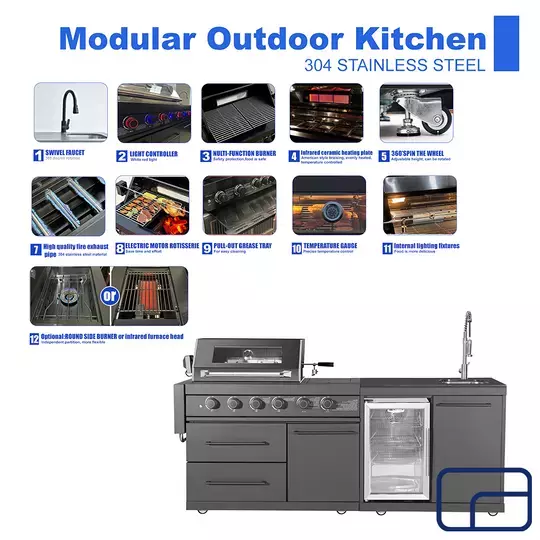 Stainless Steel Outdoor Kitchen with Dual Fridge