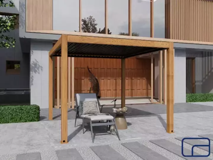 Wood-Effect Free Standing Queen Aluminium Pergola 4x4m