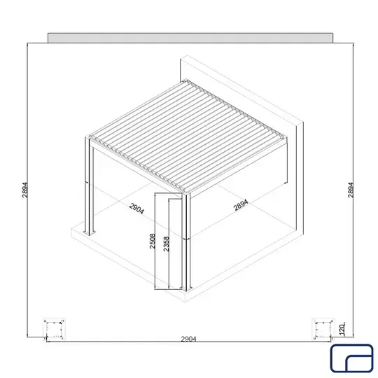 Wall Mounted Pergola Gazebo Electric 3x3m