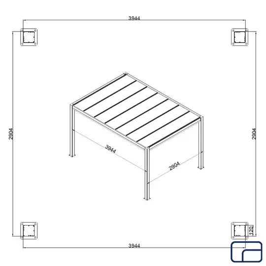 Free Standing Polycarbonate Pergola 3x4m