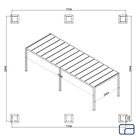 King Free Standing Polycarbonate Pergola 3x8m