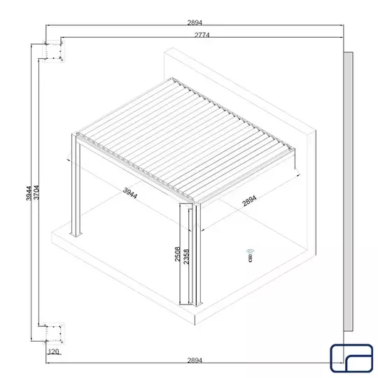 Wall Mounted Pergola Gazebo Electric 3x4m