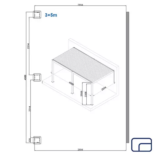 King Wall Mounted Pergola Electric 3x5m