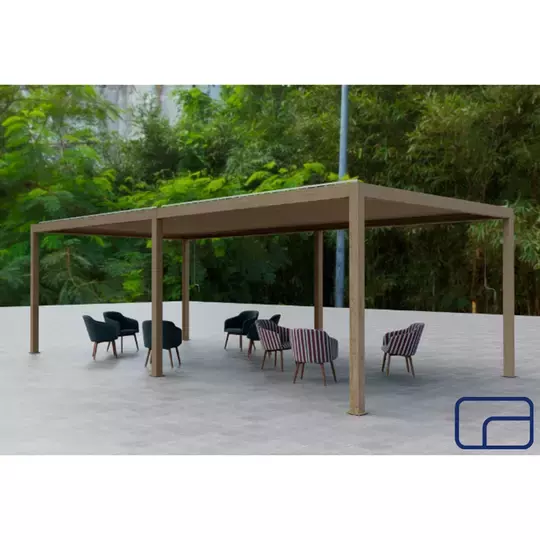 Wood-Effect Free Standing Queen Aluminium Pergola 4x8m