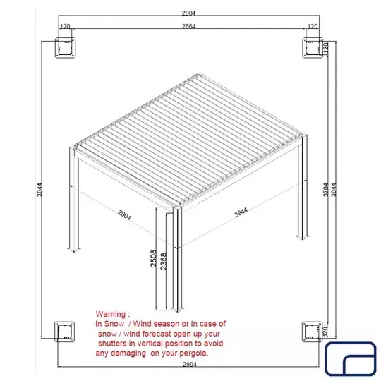 Aluminium Pergola Gazebo Electric 3x4m